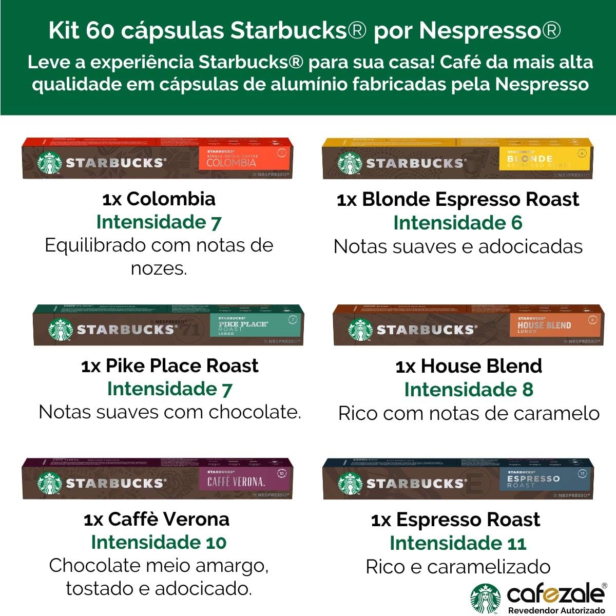 Kit 100 Cápsulas Starbucks Nespresso - Degustação Café - Cápsula Alumínio