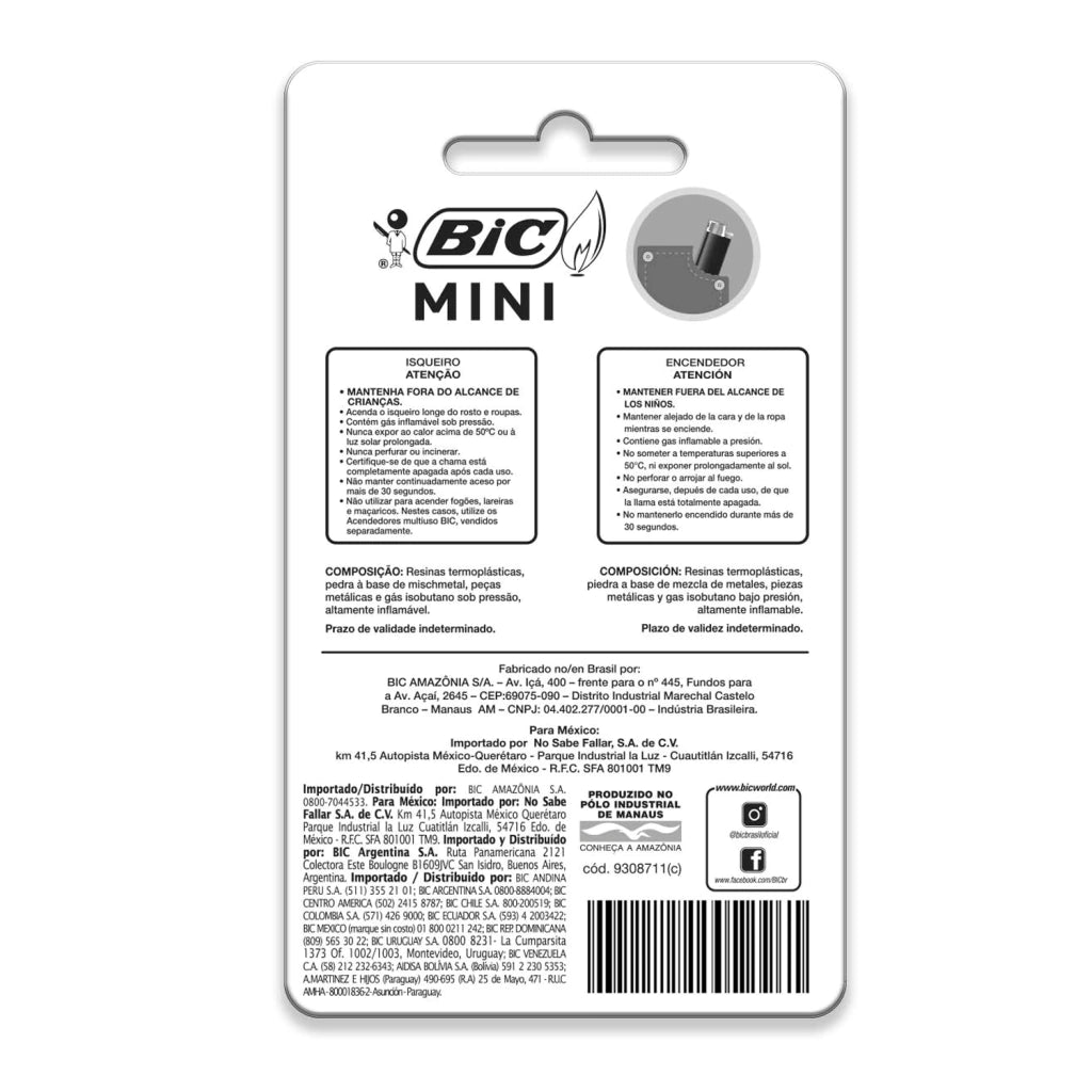 Isqueiro BIC Mini – Cartela com 4 Unidades