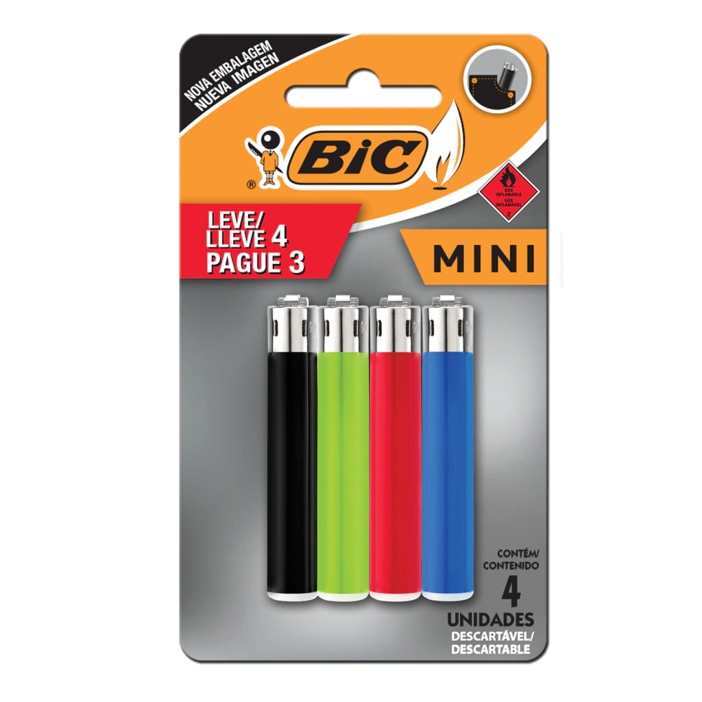 Isqueiro BIC Mini – Cartela com 4 Unidades