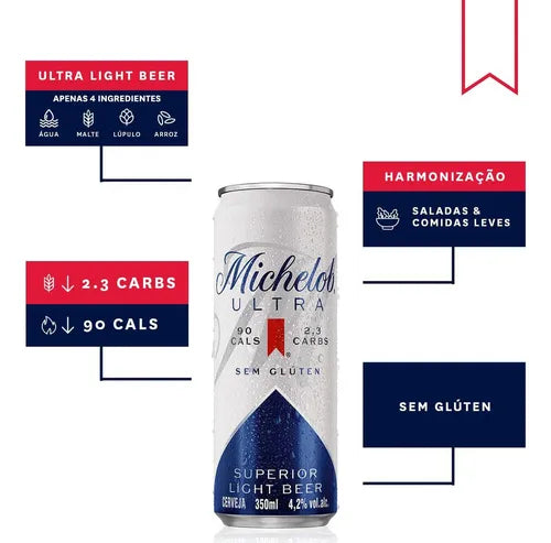 Cerveja Michelob Ultra Lata 350 ml – Pacote com 8 Unidades